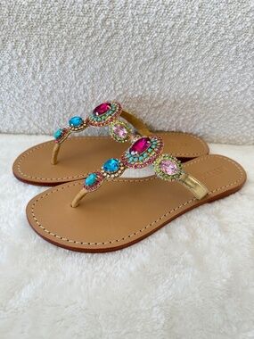 MYSTIQUE GOLD T-strap Sandals.